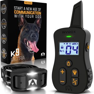 INVIROX Collar de choque para perros Ultra K9 124 niveles de entrenamiento, 4 modos potentes con luz nocturna y rango de  de milla, collar de INVIROX Collar de choque para perros Ultra K9 124 niveles de entrenamiento, 4 modos potentes con luz nocturna y rango de  de milla, collar de