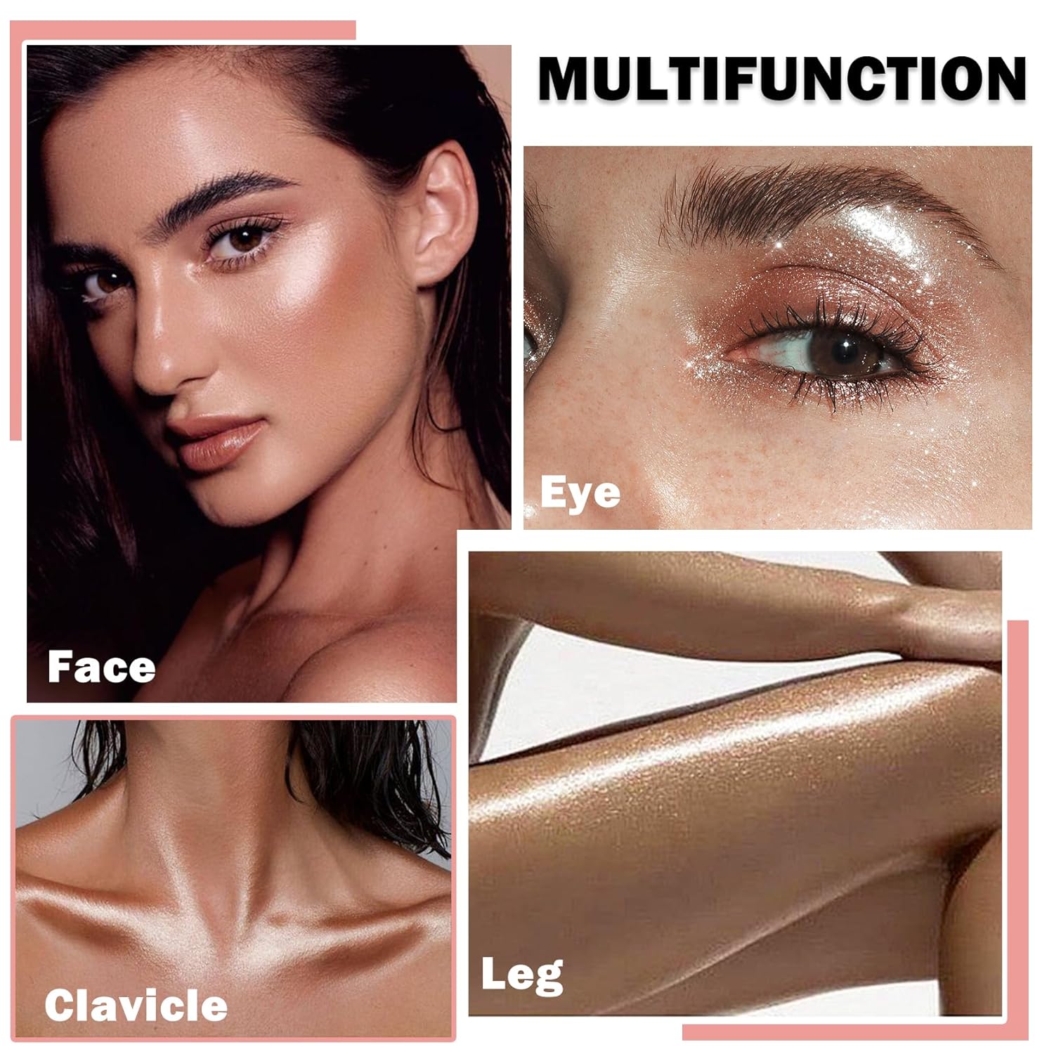 Set de polvos de maquillaje con resaltador rosa y blanco para rostro, brillo de contorno de larga duración, iluminadores de maquillaje, paleta de
