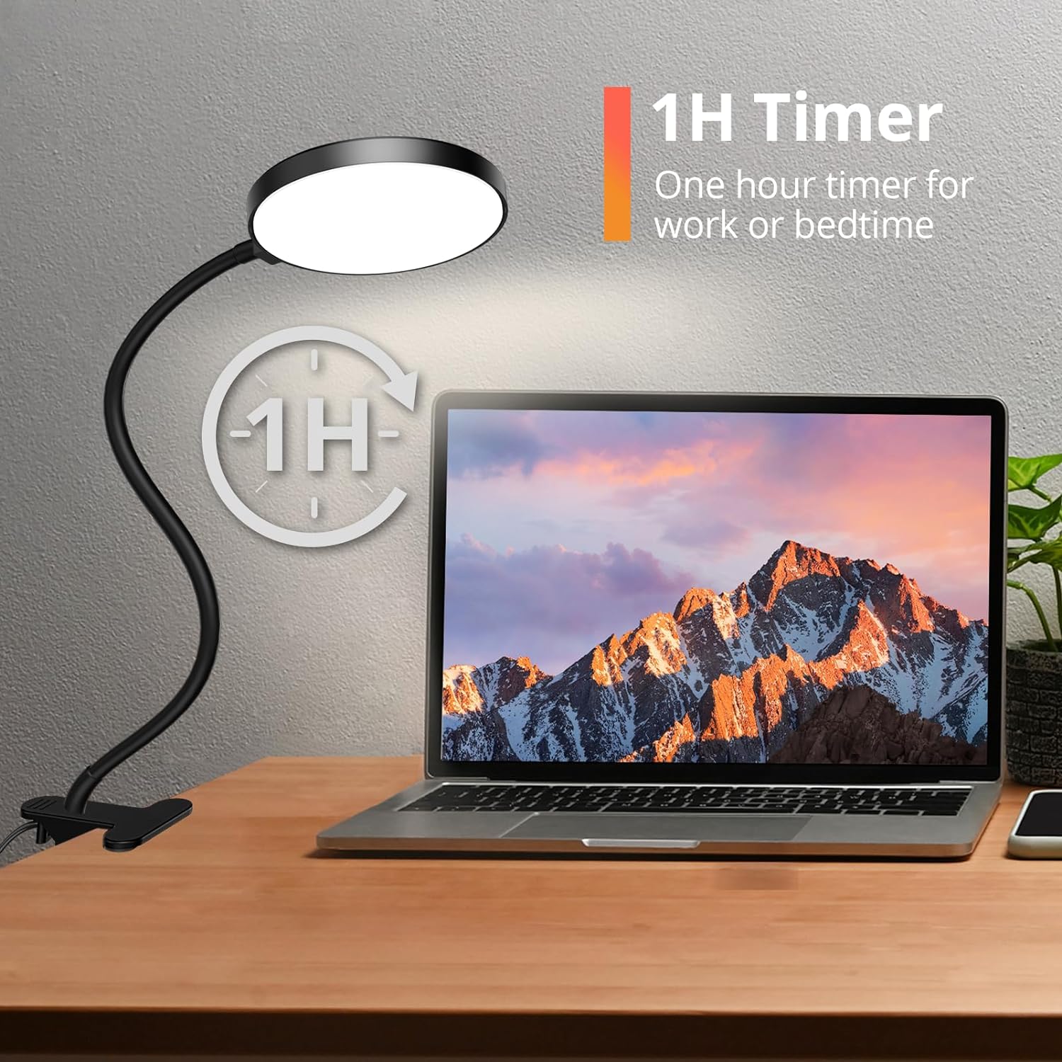 iFalarila 2024 – Lámpara de escritorio LED mejorada con clip atenuador de 1H y luz nocturna RA95 regulable, cuello de cisne, flexible, adaptador