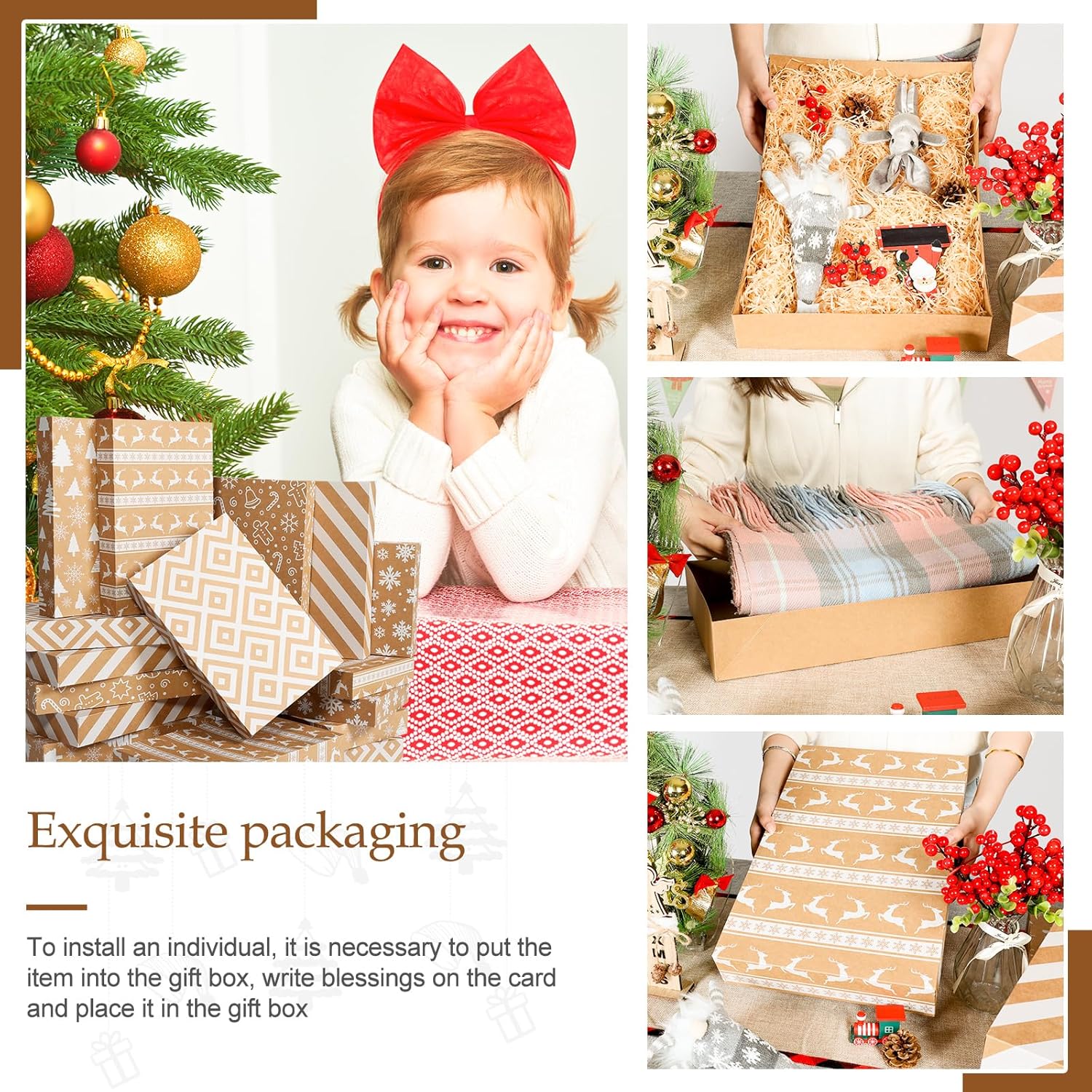 joyhalo Paquete de 18 cajas de regalo de Navidad con tapas para regalos, batas de papel kraft grandes a granel, abrigo, suéter, ropa, camisas, cajas