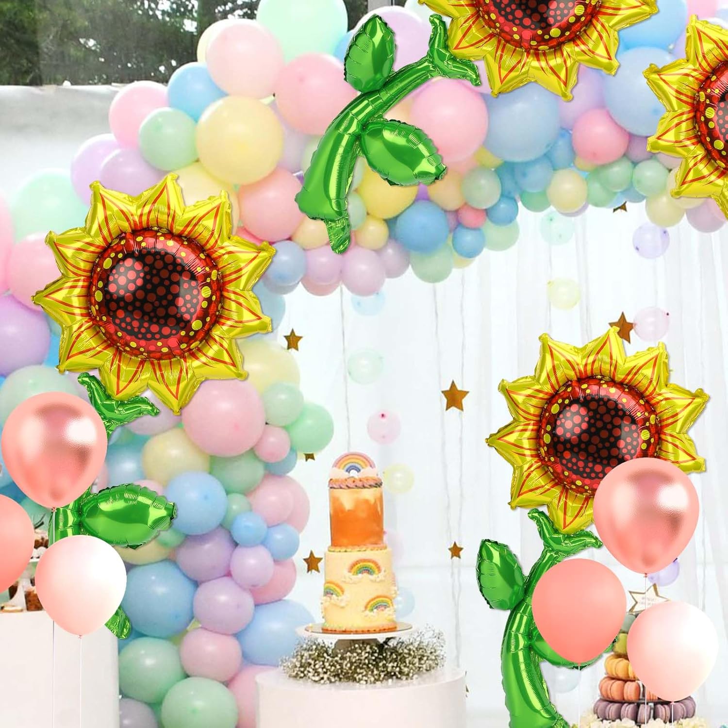 Paquete de 12 globos de girasol de 36 pulgadas, kit de arco de globos de Mylar de girasol, guirnalda de globos de girasol de papel de aluminio