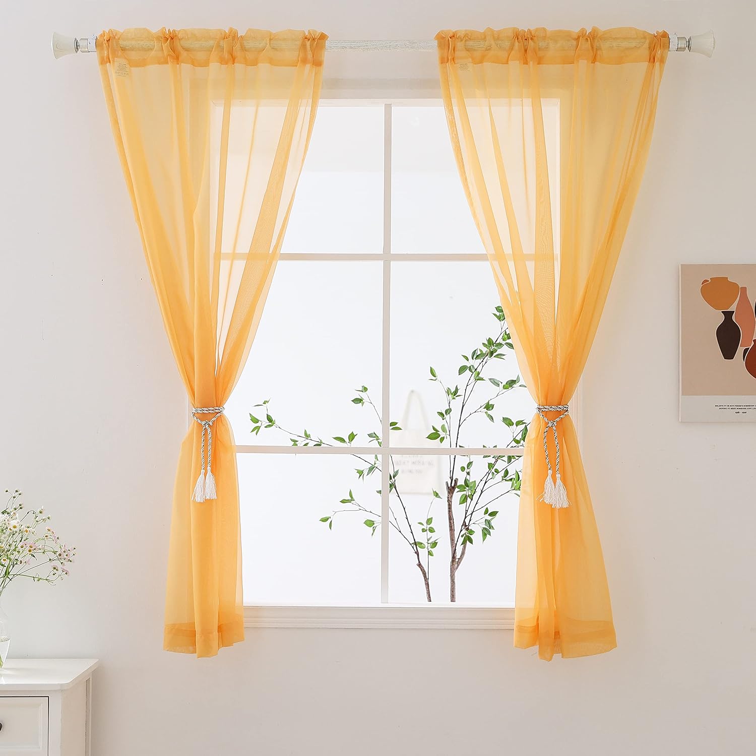 bestselected Cortinas traslúcidas para ventana, 42 pulgadas de ancho x 63 pulgadas de largo cada uno, 2 paneles de cortinas traslúcidas, bolsillo