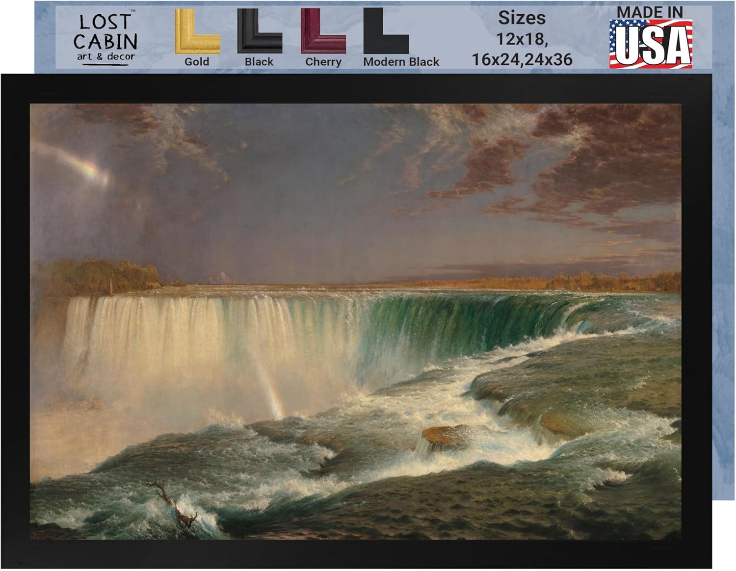 Lost Cabin Niagara Falls de Frederic Edwin Church  Marco plano negro de lienzo  Reproducción de pintura de obras de arte finas  Póster decorativo