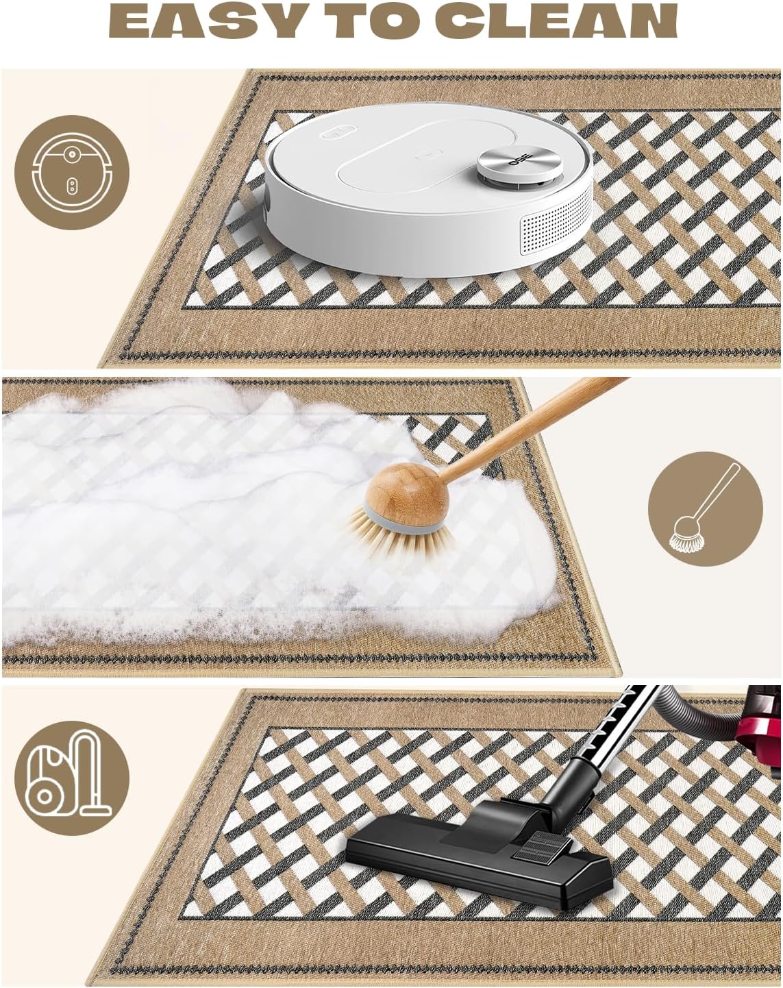 Tapetes antideslizantes para suelo de cocina, lavable a máquina, a cuadros, lavables para una cocina elegante y cómoda (marrón a cuadros, 20