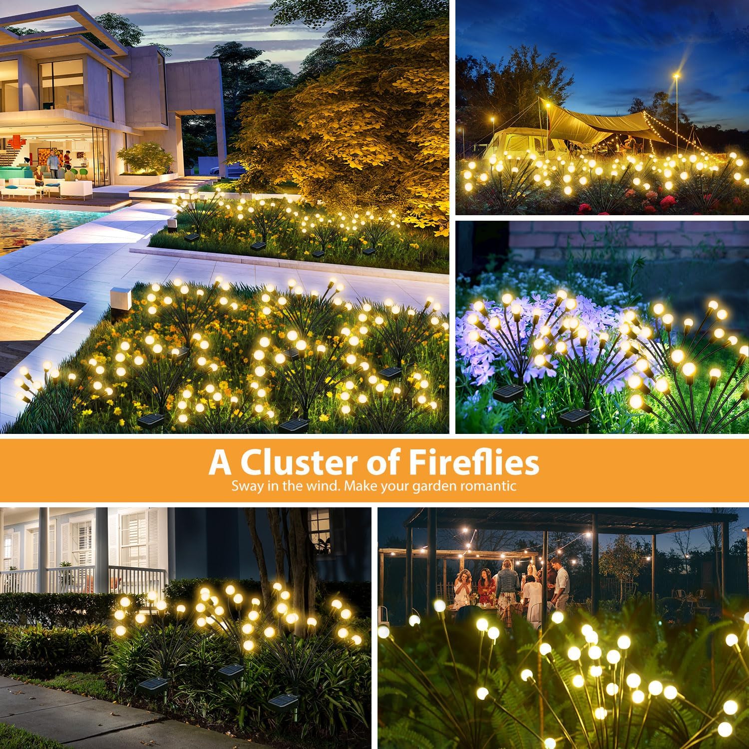 Patiobay Luces solares para exteriores, 4 paquetes de 40 LED (total) luces solares de jardín blancas cálidas, 2 modos, luces solares para