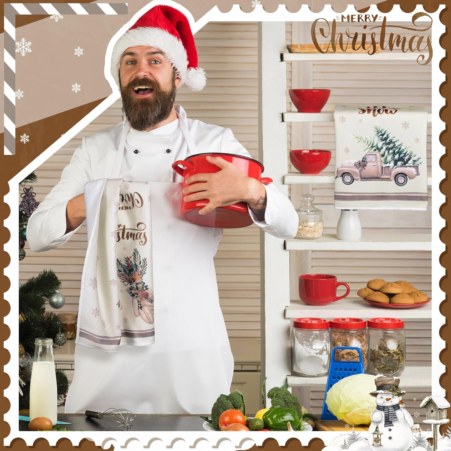 Geyoga 6 paños de cocina de Navidad de 16 x 24 pulgadas, absorbentes, paños de cocina de Navidad, decoración de cocina de Navidad para Navidad,