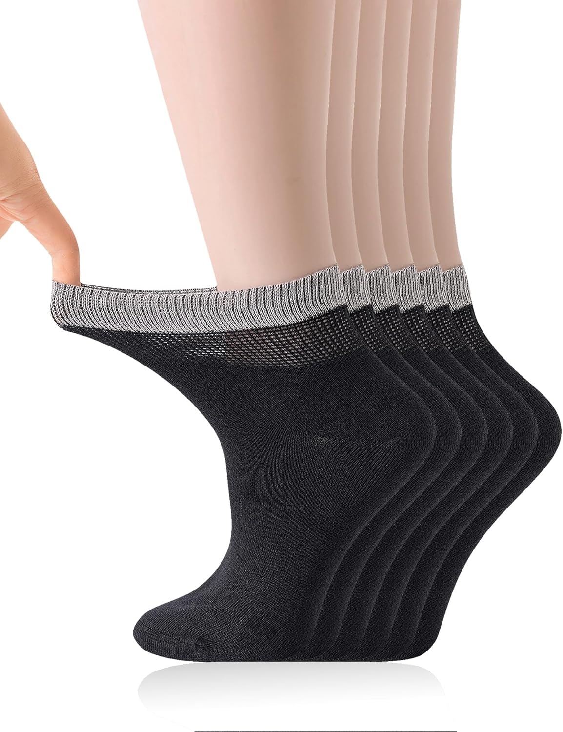 Yomandamor 6 pares de calcetines de tobillo para diabéticos para mujer, sin costuras, sin costuras, 9-11