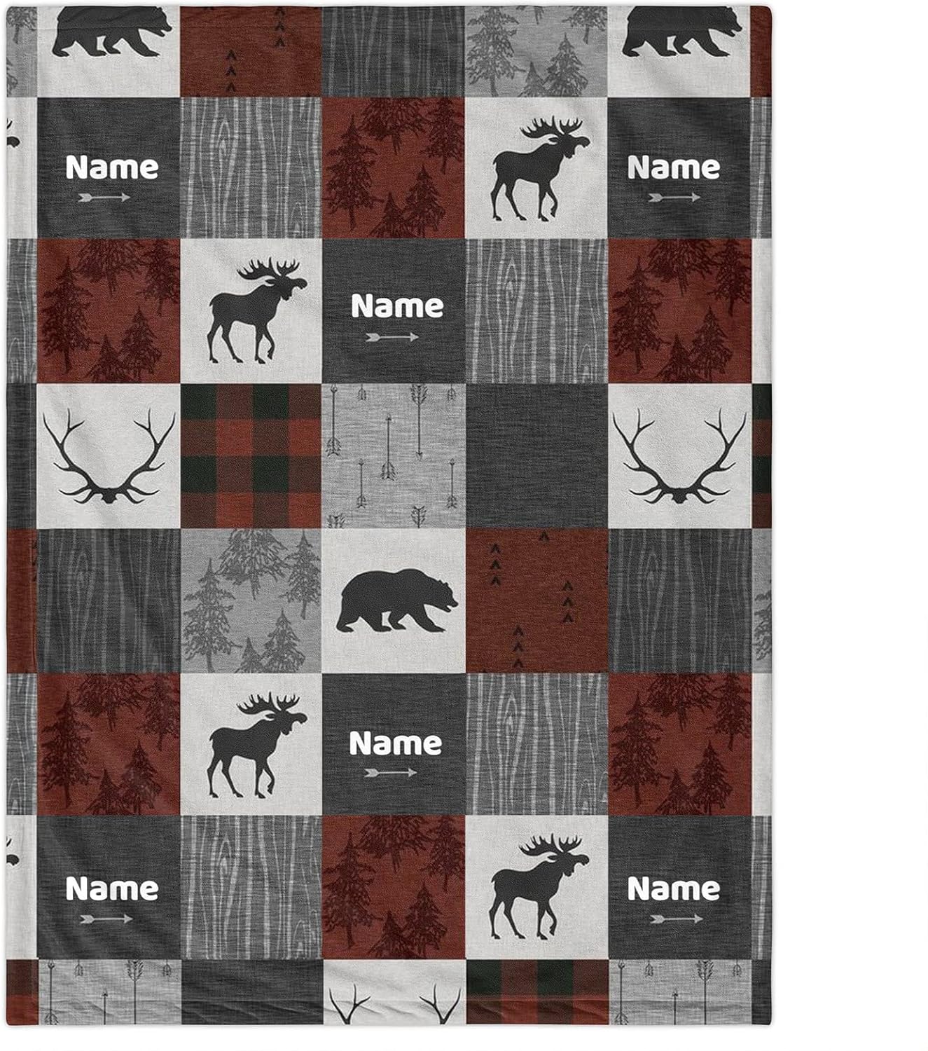 Woodland Deer and Bear – Mantas de bebé neutras personalizadas con nombre, manta suave y acogedora para niños y niñas, decoración de guardería del