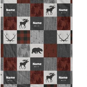 Woodland Deer and Bear – Mantas de bebé neutras personalizadas con nombre, manta suave y acogedora para niños y niñas, decoración de guardería del Woodland Deer and Bear – Mantas de bebé neutras personalizadas con nombre, manta suave y acogedora para niños y niñas, decoración de guardería del