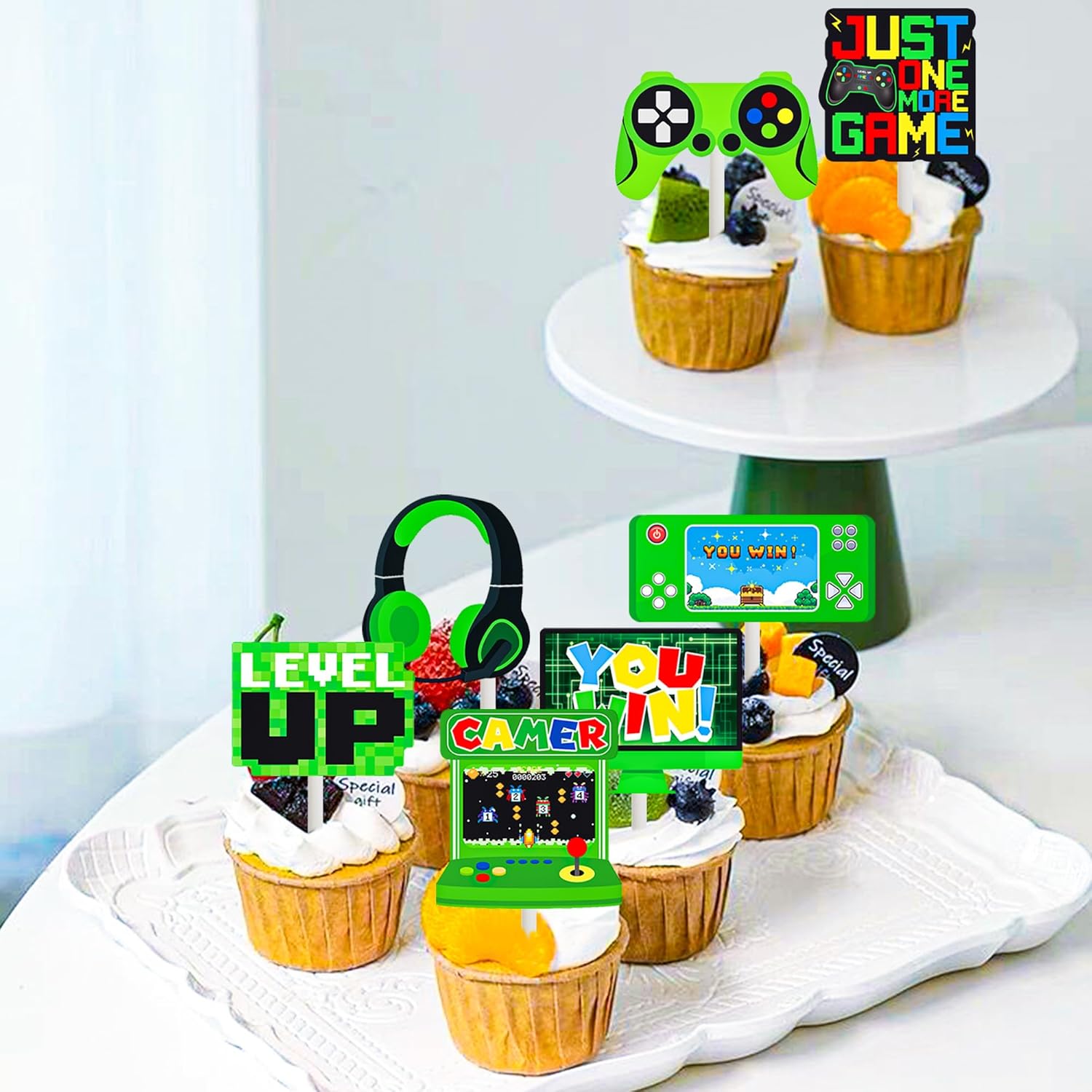 36 piezas de decoración de cupcakes para fiesta de videojuegos, consola de juegos, decoración de fiesta de cumpleaños, decoración de pastel para