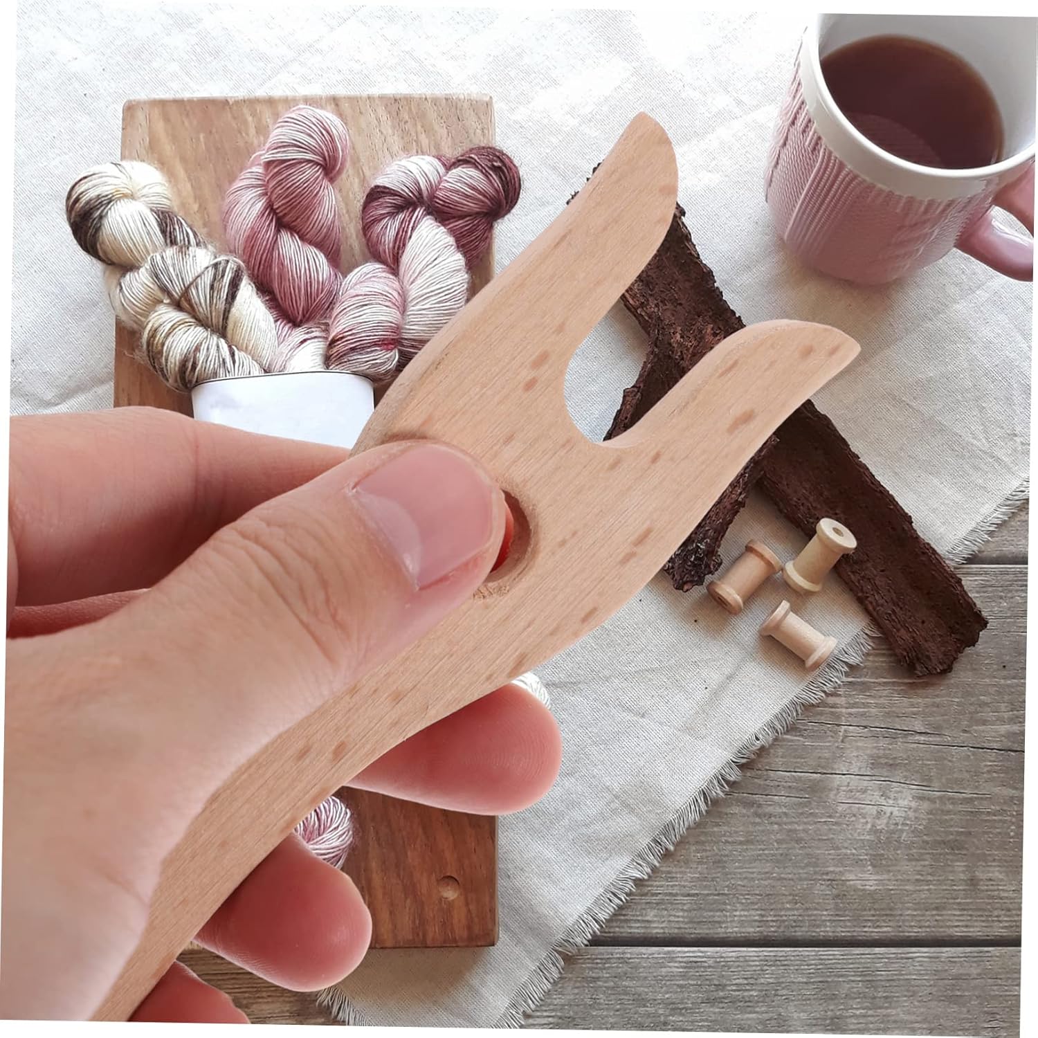 KONTONTY Juego de herramientas de madera para tejer, tenedor de madera, herramientas de tejer, tenedor de ganchillo, herramientas de tejer, juego de