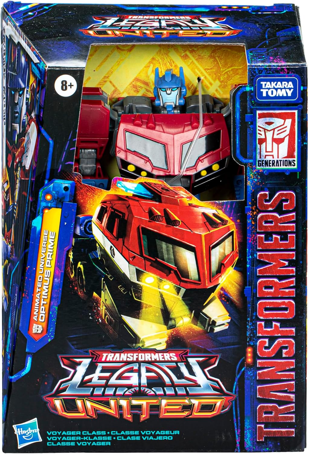 Transformers Legacy United Voyager Class Animated Universe Optimus Prime, figura de acción de conversión de 7 pulgadas, 8+