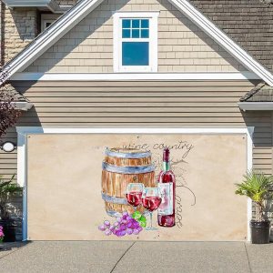 Summer Autumn Red Wine Garage Door Decorations, Farmhouse Wooden Barrel Garage Door Banner Cover with Grommets, Garage Door Mural Backdrop Summer Autumn Red Wine Garage Door Decorations, Farmhouse Wooden Barrel Garage Door Banner Cover with Grommets, Garage Door Mural Backdrop