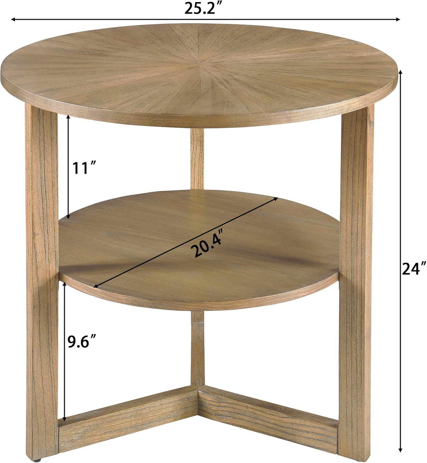 PADMA HOUSE Mesa auxiliar redonda de madera de 25 pulgadas, mesa auxiliar redondeada de madera maciza de 2 niveles, mesa auxiliar circular con