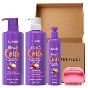 Set de champú y acondicionador humectante sin enjuague, kit de cabello rizado, nuez de macadamia, paquete de 3 productos que incluye bobinas Set de champú y acondicionador humectante sin enjuague, kit de cabello rizado, nuez de macadamia, paquete de 3 productos que incluye bobinas
