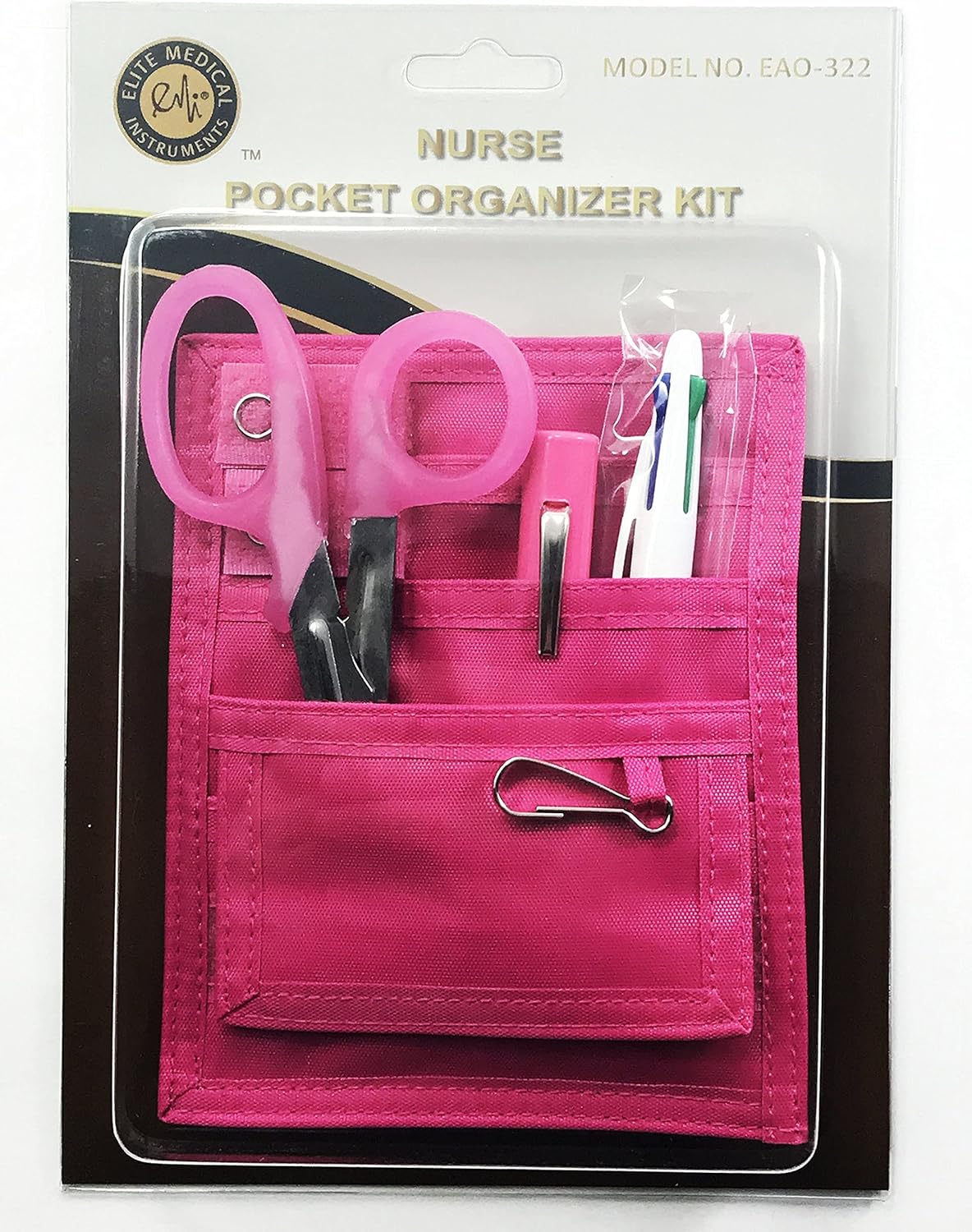 EMI – Organizador de bolsillo para enfermera, kit de 4 piezas, organizador de bolsillo, tijeras para lister, bolígrafo LED y bolígrafo de gráficos