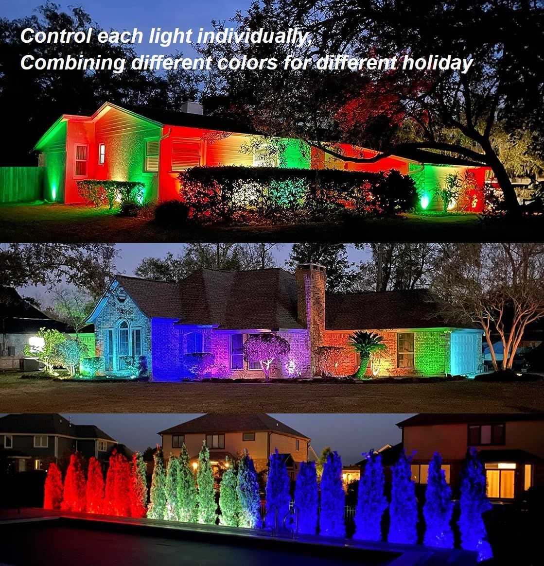 Foco LED de color para paisaje al aire libre, luces remotas impermeables para patio, árbol, casa, Halloween, Navidad, 120 V