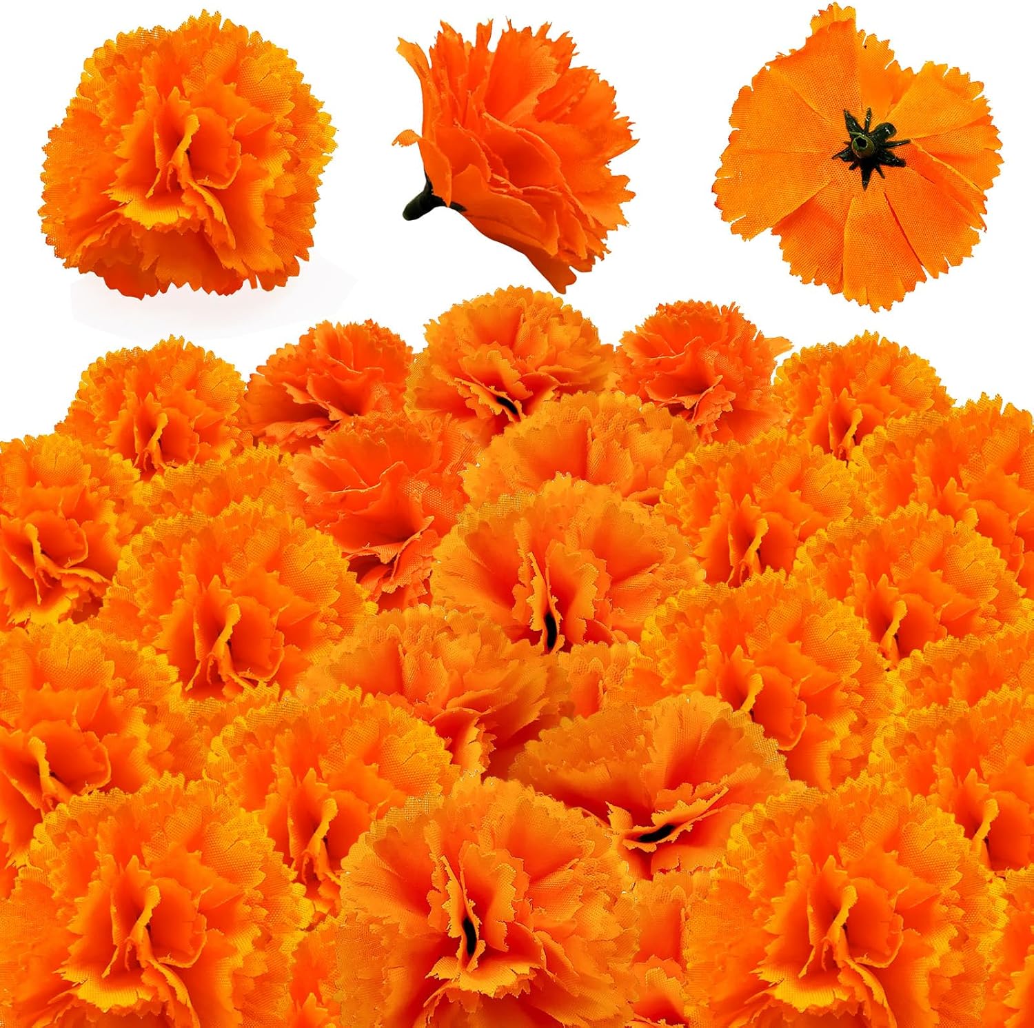 Cabezas de flores de caléndula a granel, 100 unidades, flores artificiales de seda para bricolaje para Diwali, festival indio, guirnalda de