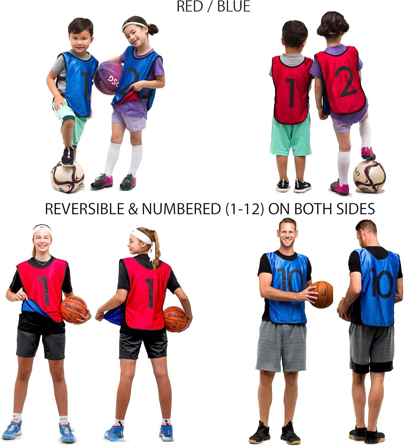 Pinnies – Chalecos de práctica numerados reversibles para fútbol, baloncesto, pruebas, ligas, adultos y niños