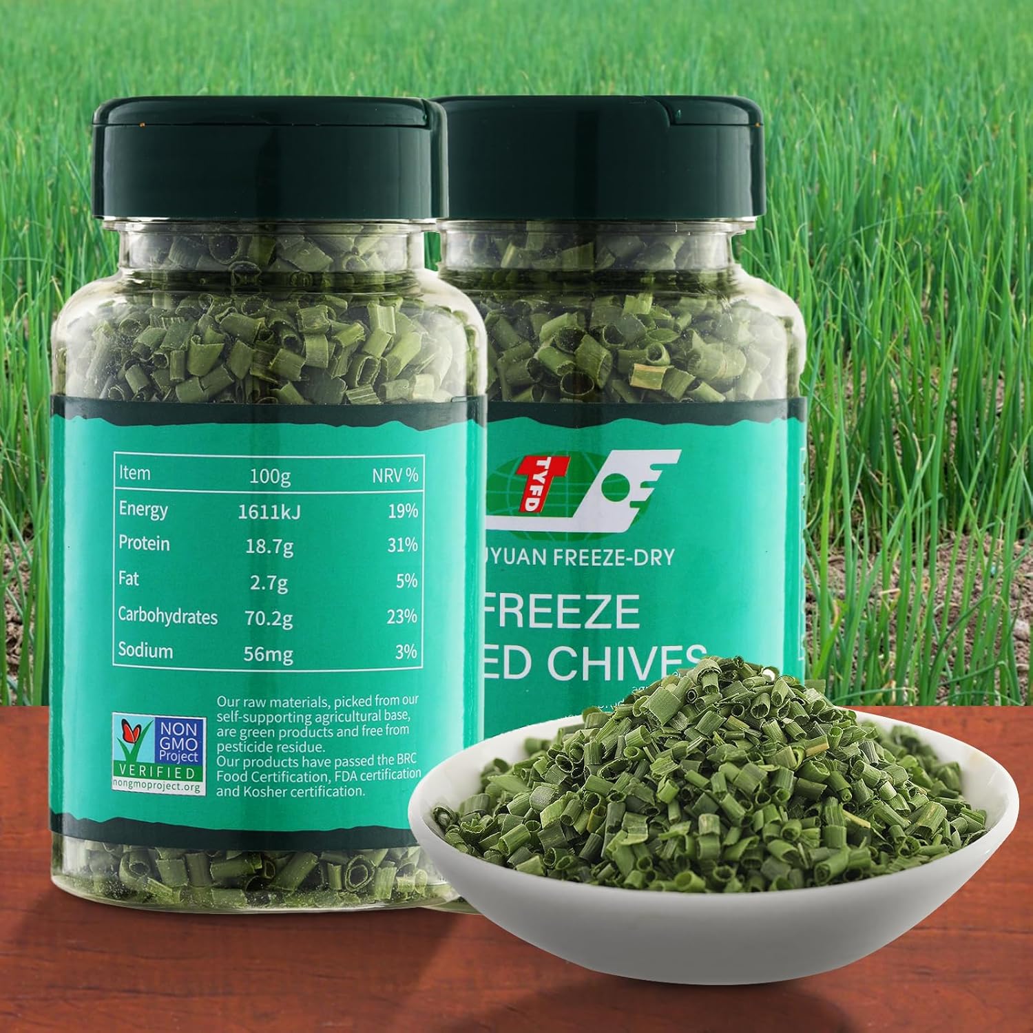 TYFD TUYUAN FREEZE-DRY Cebollino liofilizado, cebollino liofilizado, cebollino sustituto fresco, condimento de cebollino deshidratado, 2 x 0.28