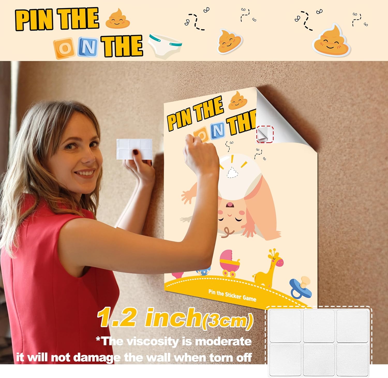 Juegos de baby shower, recuerdos de fiesta, pin the sticker en el pañal, divertidos juegos de baby shower para adultos, niñas, niños, decoraciones