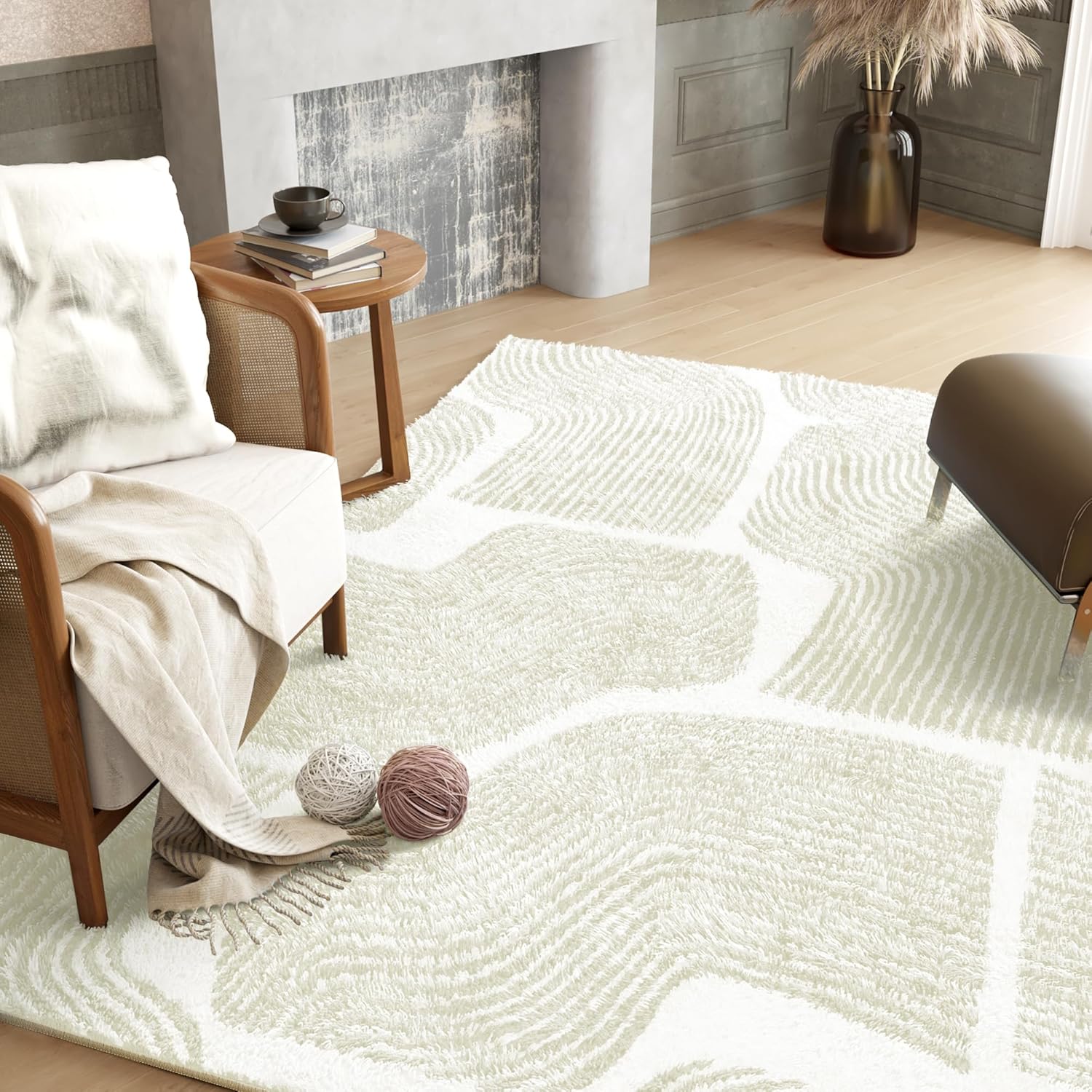 Zen Garden – Alfombra ultrasuave de 4 x 6 pies, antideslizante, resistente a las manchas, alfombra de área lavable para sala de estar, alfombra para