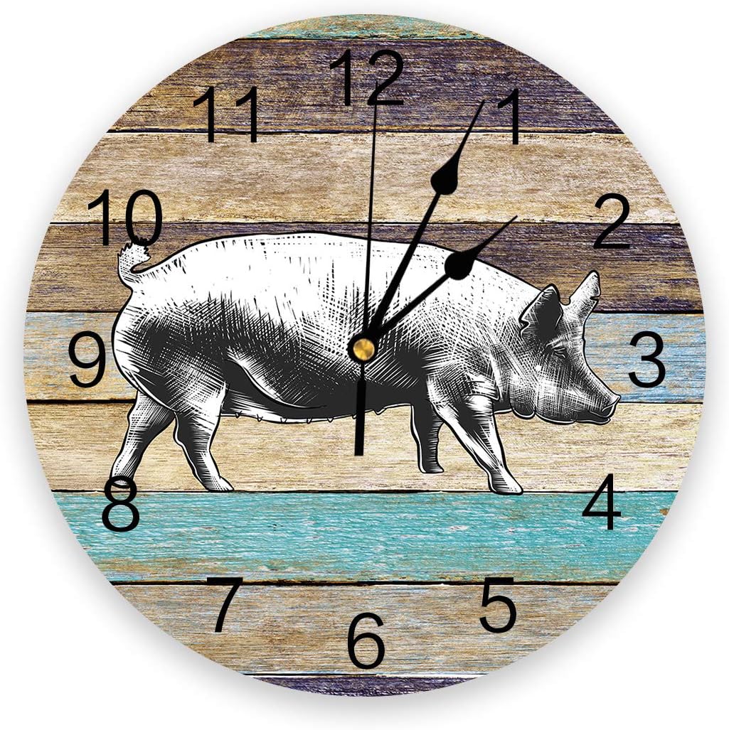 Reloj de pared de PVC con diseño de cerdo de granja, silencioso, sin tictac, funciona con pilas, reloj redondo para el hogar, sala de estar,
