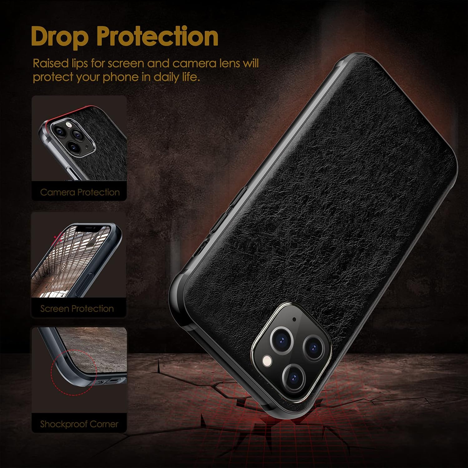 LOHASIC Funda de cuero para iPhone 12 Propara iPhone 12, delgada, de lujo, de poliuretano, suave, antideslizante, a prueba de golpes, antiarañazos,