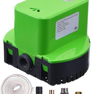 Bomba automática de cubierta de piscina, bomba sumergible para cubierta de piscina de 1200 GPH, bomba de sumidero con 4 adaptadores manguera de Bomba automática de cubierta de piscina, bomba sumergible para cubierta de piscina de 1200 GPH, bomba de sumidero con 4 adaptadores manguera de