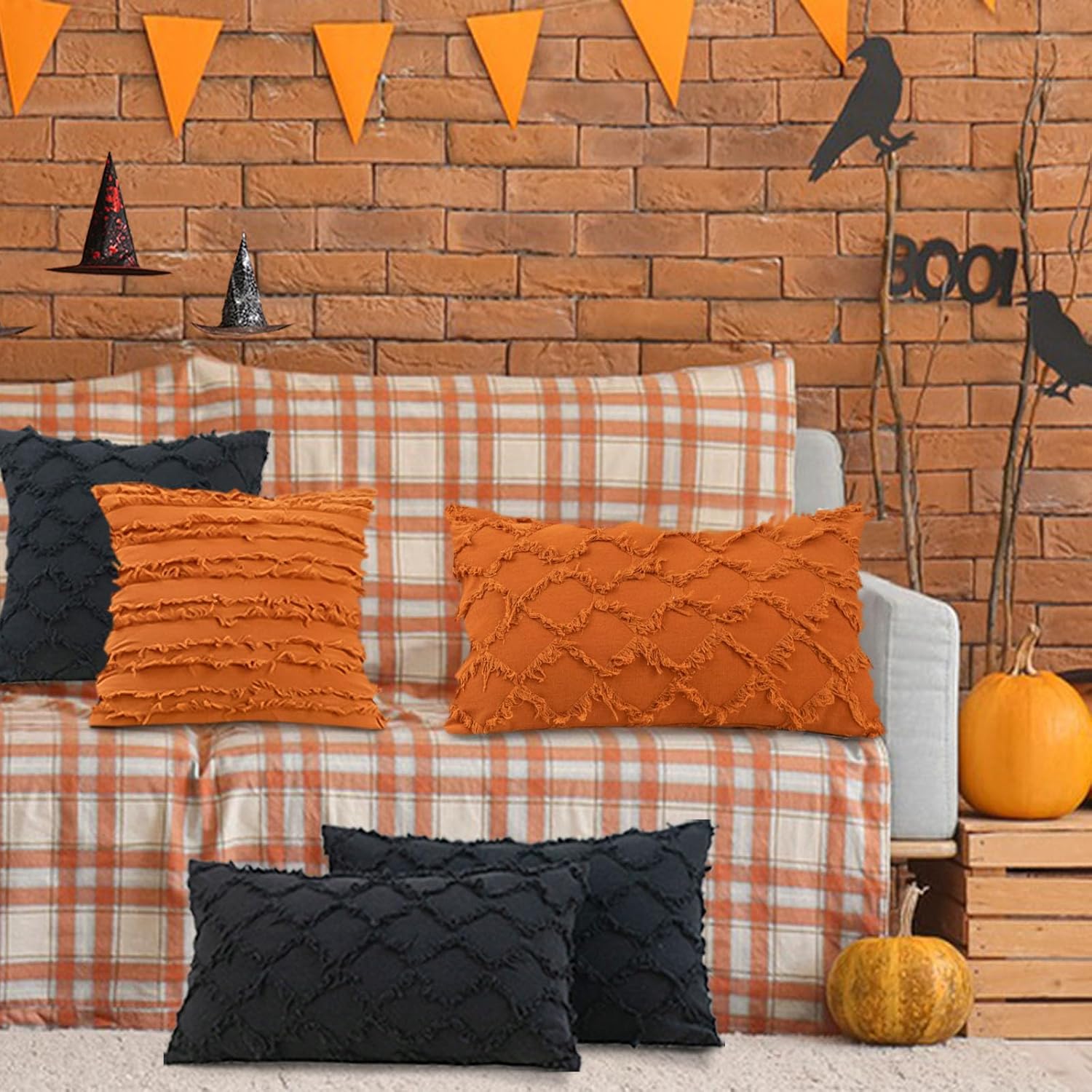 UlikTree Paquete de 2 fundas de almohada de otoño de Halloween, fundas de cojín decorativas cuadradas para sofá, fundas de almohada decorativas de