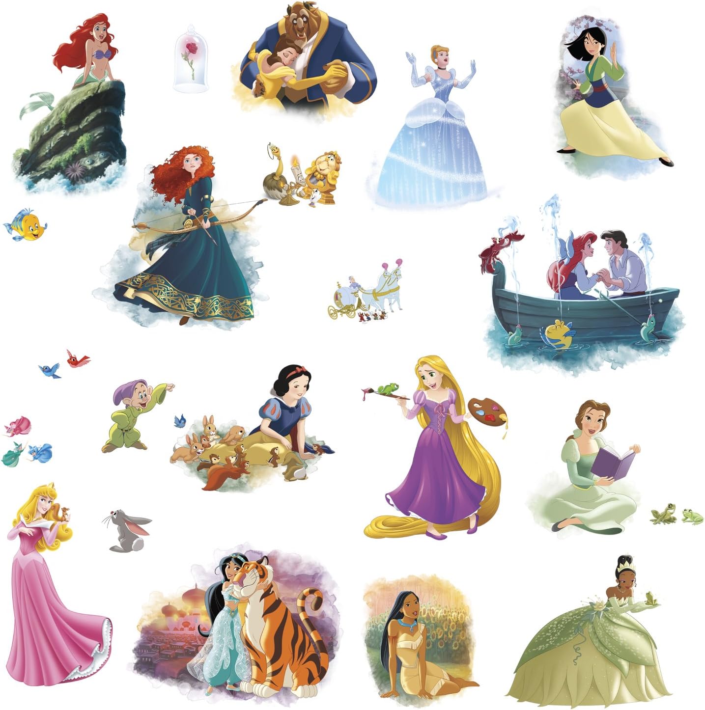 RoomMates RMK3278SCS Disney Princess Dream – Calcomanías de pared grandes para despegar y pegar, azul, verde, naranja