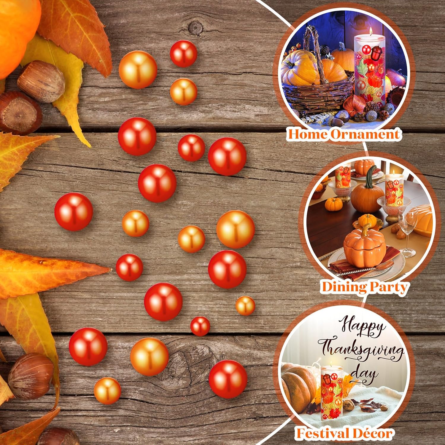 Barydat Juego de 6141 piezas de relleno de jarrón de Acción de Gracias, hojas de calabaza, bellota, geles de agua de perlas sintéticas, velas
