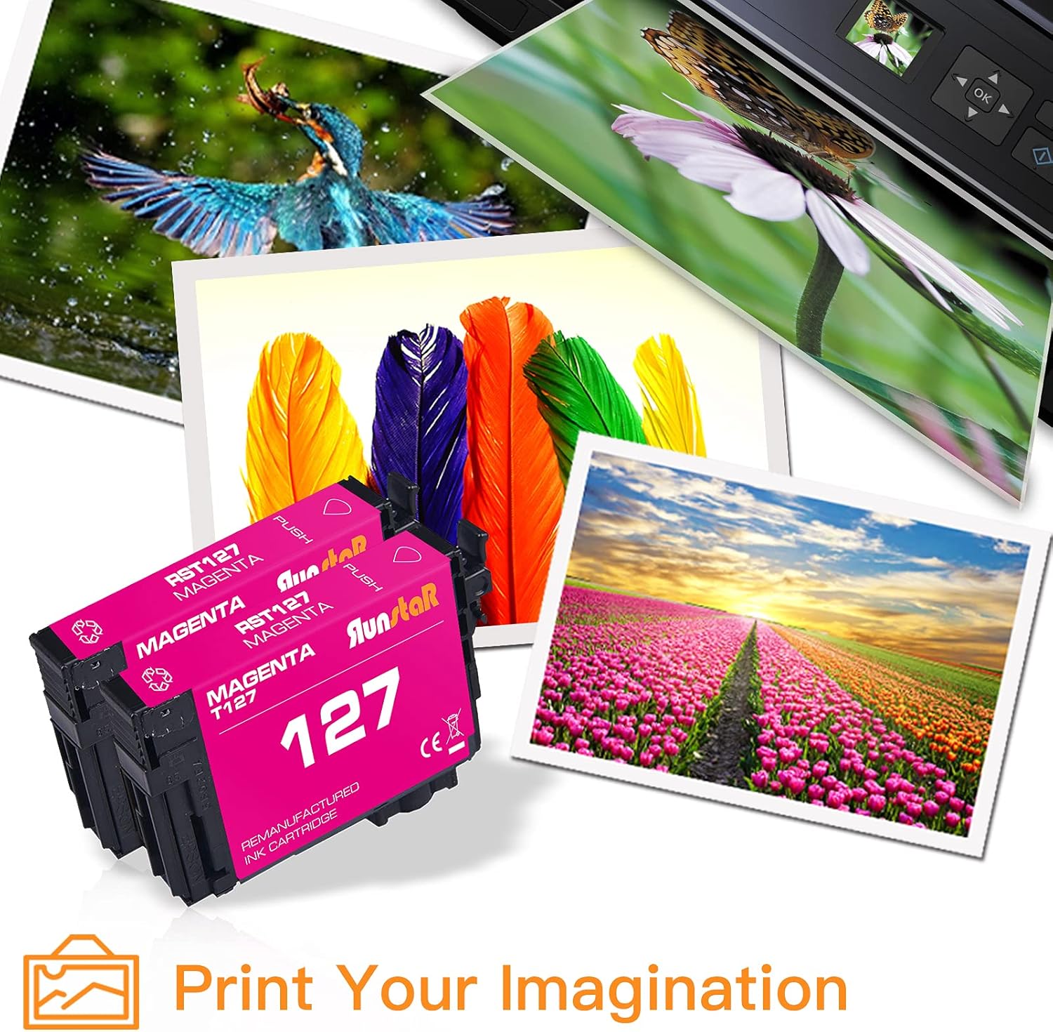 Run Star Paquete de 2 cartuchos de tinta 127 magenta remanufacturados de repuesto para Epson 127 T127 uso para Epson Workforce 60 530 625 545 645