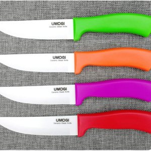 Juego de 4 cuchillos de cerámica para carne con fundas en caja de regalo, cuchillo utilitario de gran tamaño, saludable, resistente a las manchas y Juego de 4 cuchillos de cerámica para carne con fundas en caja de regalo, cuchillo utilitario de gran tamaño, saludable, resistente a las manchas y