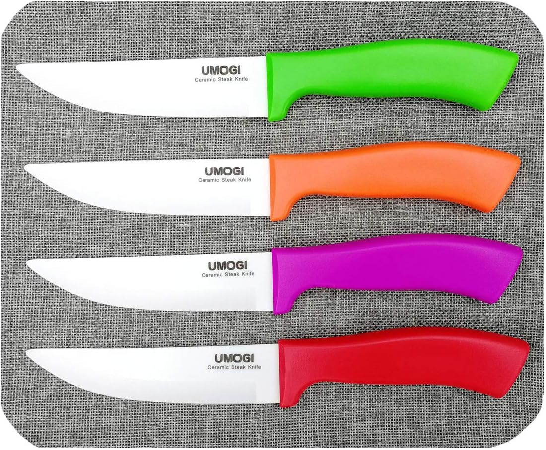 Juego de 4 cuchillos de cerámica para carne con fundas en caja de regalo, cuchillo utilitario de gran tamaño, saludable, resistente a las manchas y