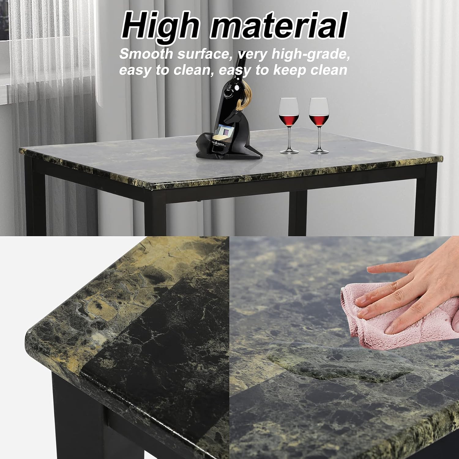 Mesa de cocina pequeña, juego de mesa de comedor de 3 piezas, juego de taberna de mármol sintético, juego de mesa de desayuno, juego de mesa de