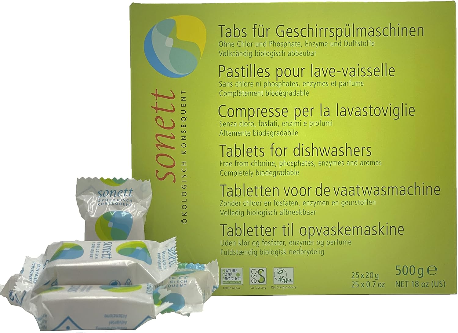 Sonett – Tabletas orgánicas para lavavajillas, 25 unidades, limpieza profunda, aroma fresco, 25 tabletas x 0.67 onzas, 18 onzas líquidas (1 unidad)