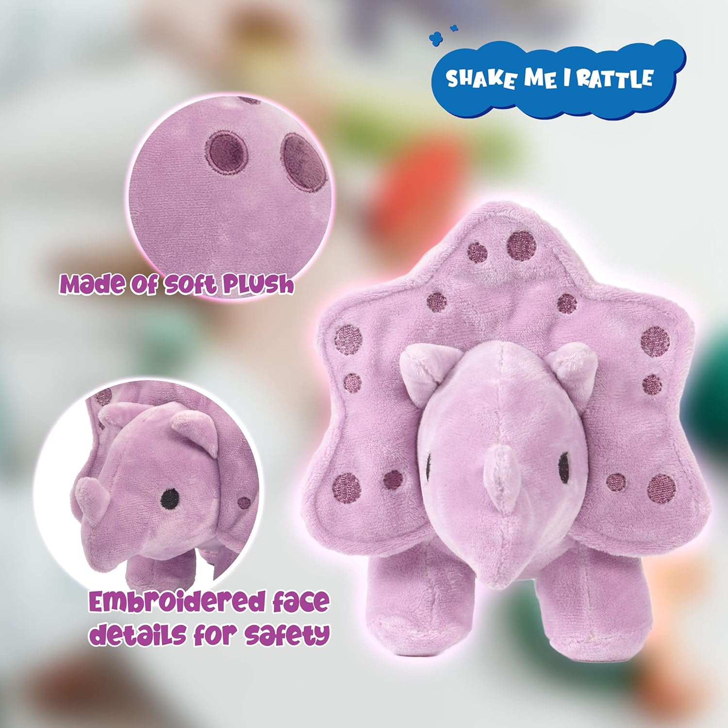 Linzy 11.5″ Cory Baby Dino con sonajero, morado