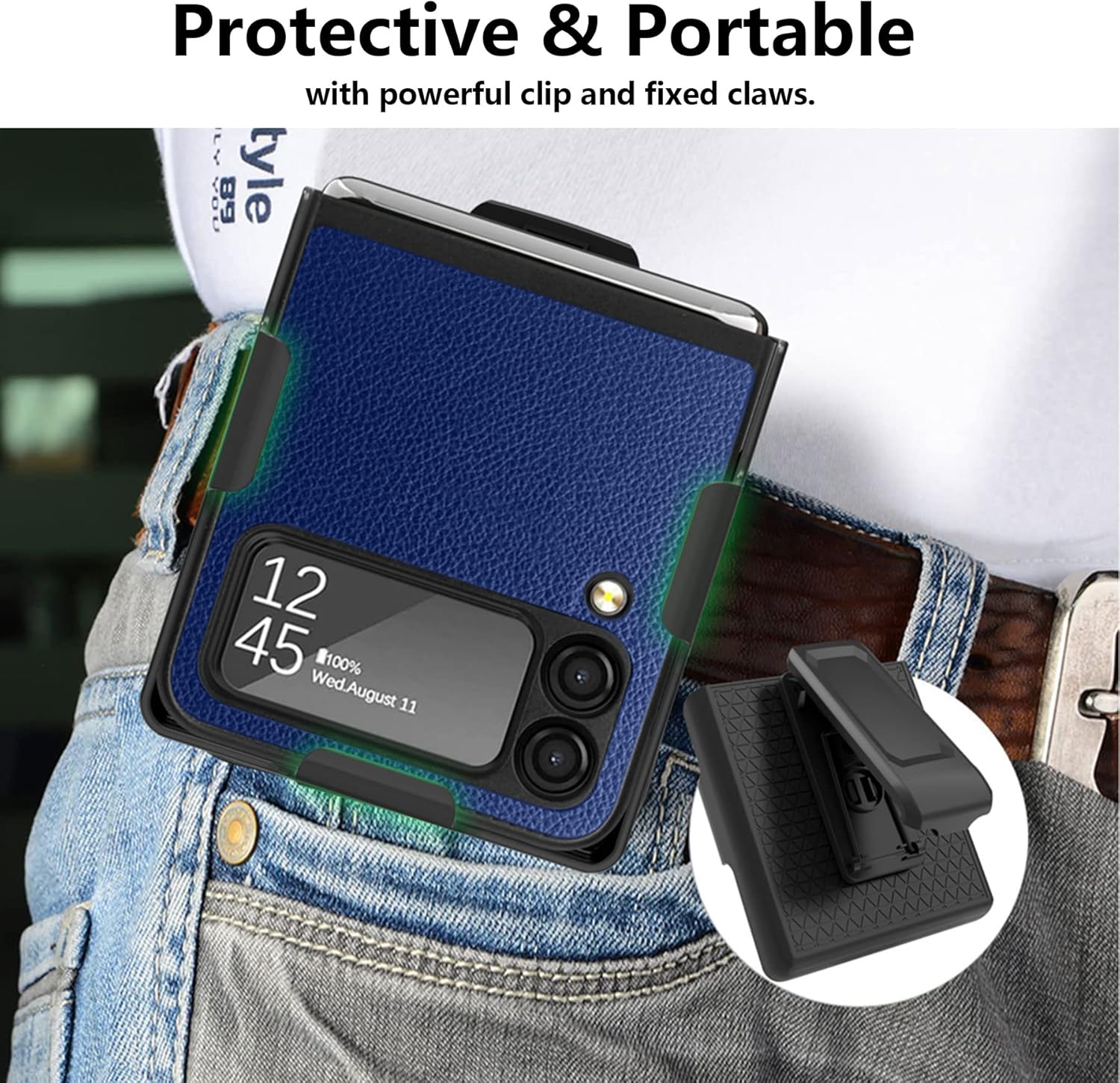 ZCDAYE Funda con clip para cinturón para Samsung Galaxy Z Flip 4, Samsung Z Flip 4 (2022) con funda giratoria para cinturón y soporte integrado,