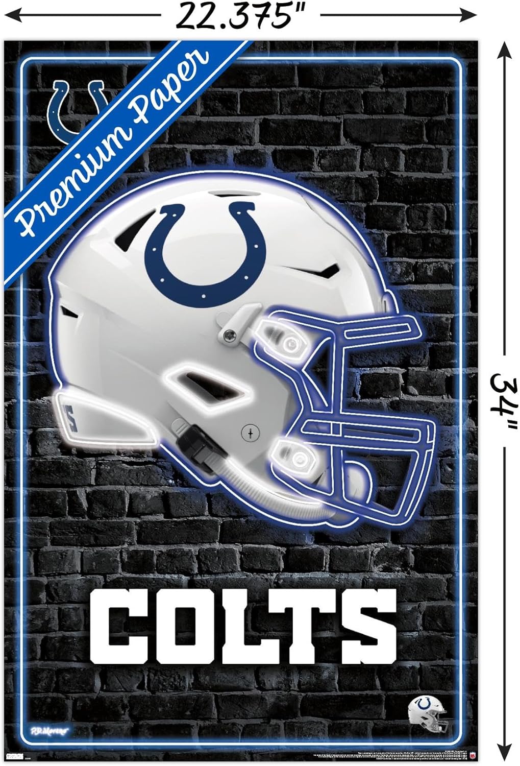 Trends International NFL Indianapolis Colts – Póster de pared con casco neón 23, 22.37 x 34.00 pulgadas, versión premium sin marco