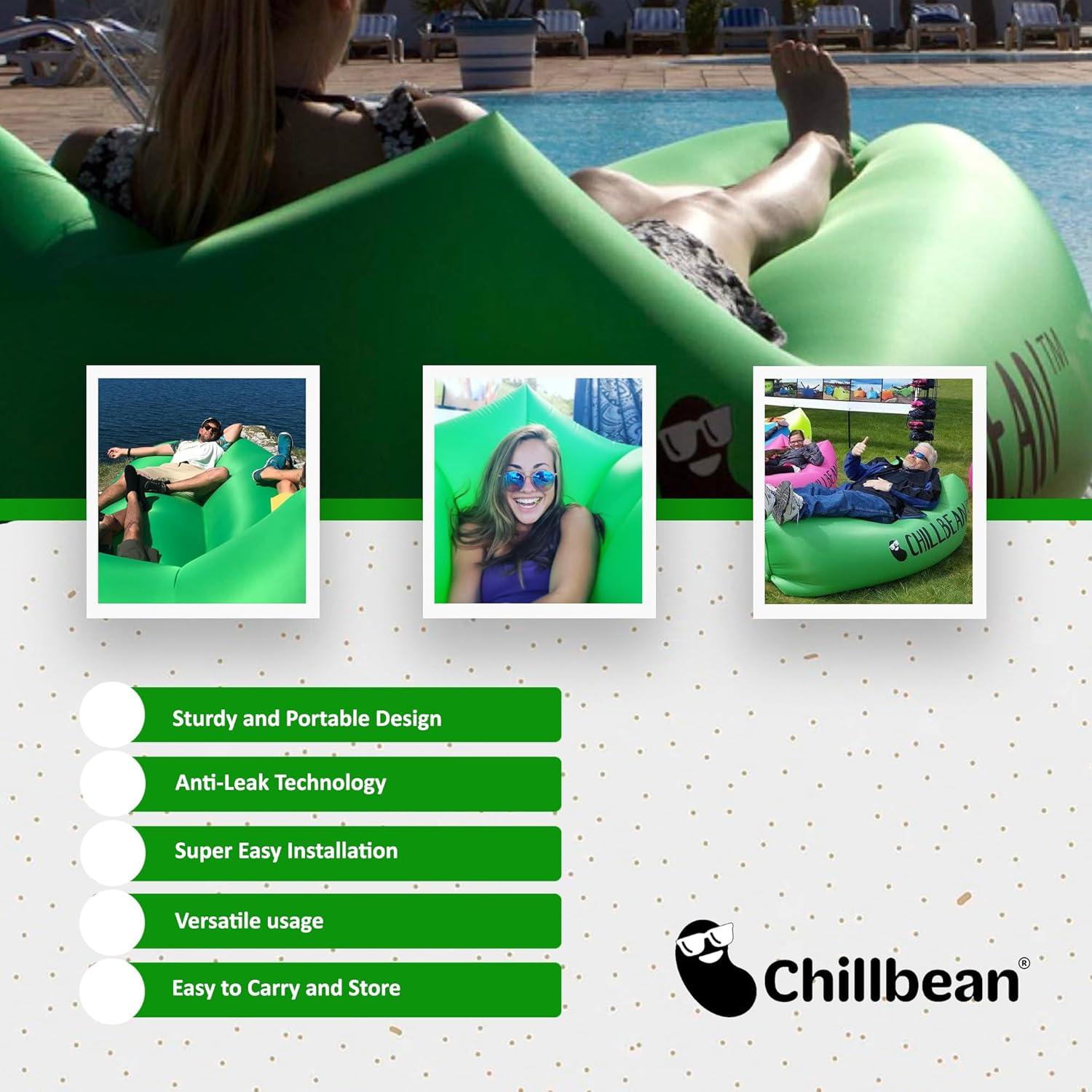 CHB-1 – Tumbona inflable, tumbona inflable con almohada, sofá inflable de playa, sofá de nailon de una sola capa antifugas para campamento al aire