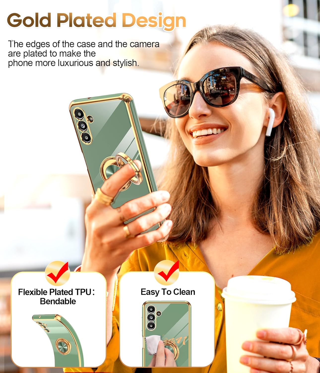 LeYi Funda para Samsung Galaxy A13 5G con protector de pantalla de vidrio templado (paquete de 2) Soporte de anillo giratorio de 360, soporte