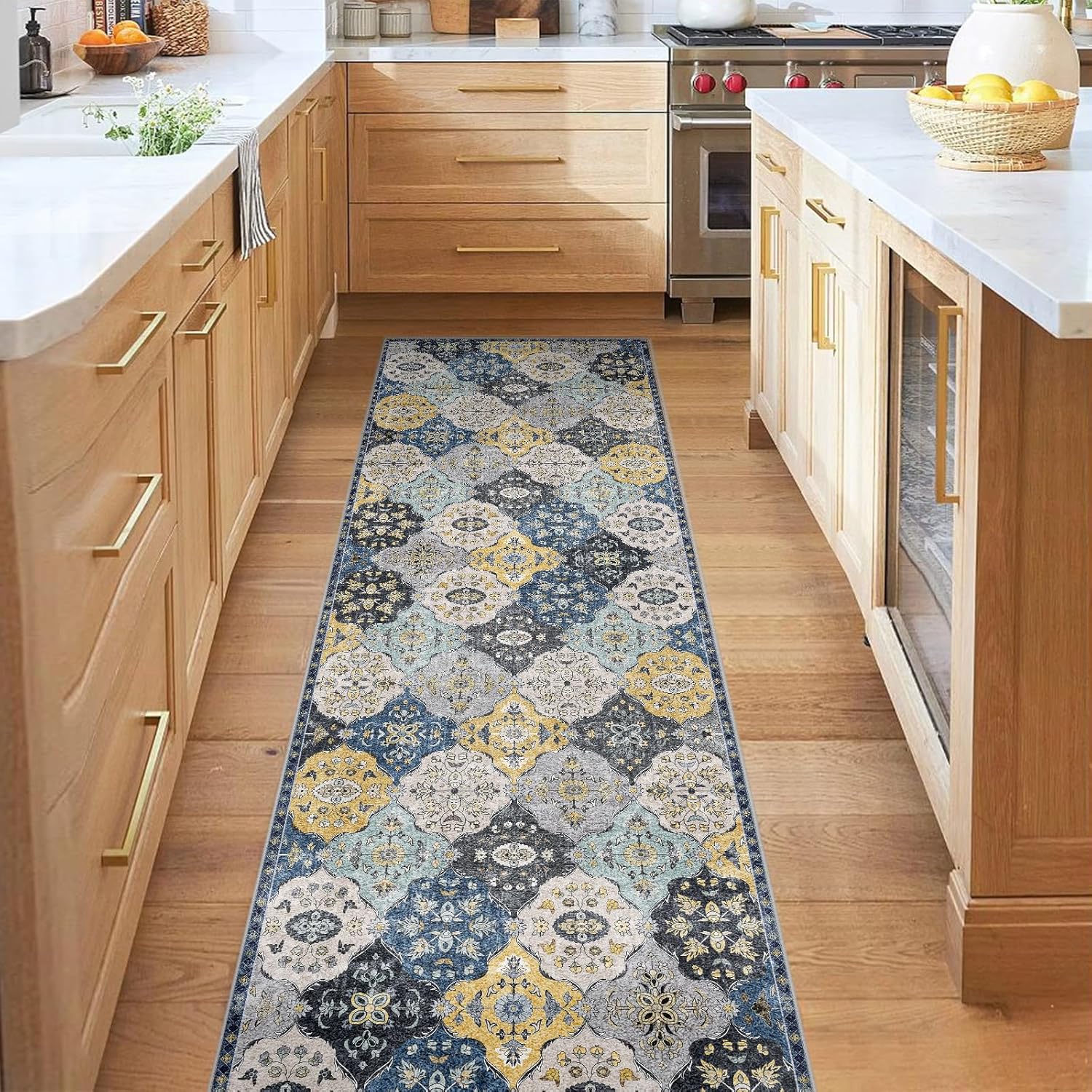 Alfombra de pasillo lavable antideslizante de 2’6×8′ para pasillos, alfombra de pasillo vintage envejecida con parte trasera de goma para entrada,