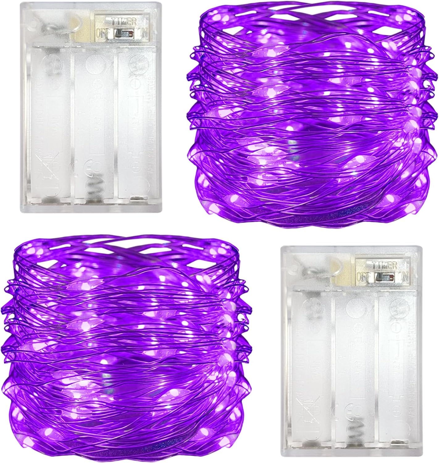 Paquete de 2 luces LED con función de temporizador, funciona con pilas, mini luces de hadas para fiestas en el hogar, Navidad, Halloween, decoración