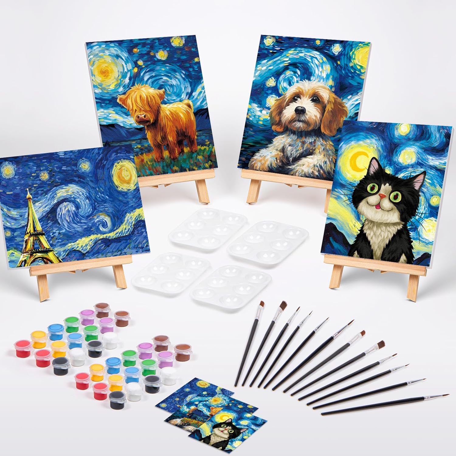 VOCHIC Paquete de 4 kits de sorbo y pintura, lienzo predibujado para pintar para adultos, niños, noche de niñas, kit de pintura para parejas, juegos