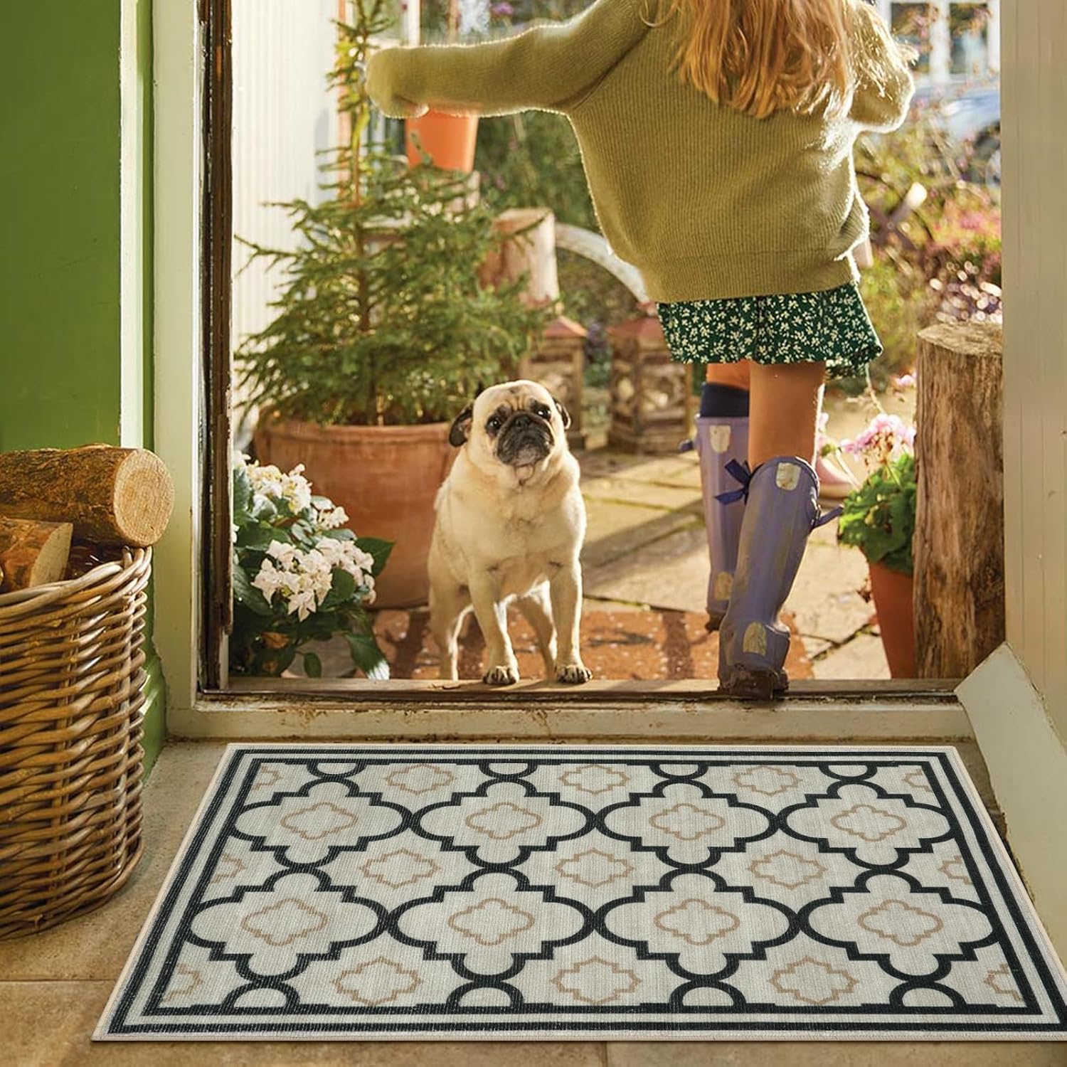 Collive Tapete lavable para interiores, tapete antideslizante de 24 x 36 pulgadas, absorbente, tapete marroquí de bajo perfil, tapete de bienvenida