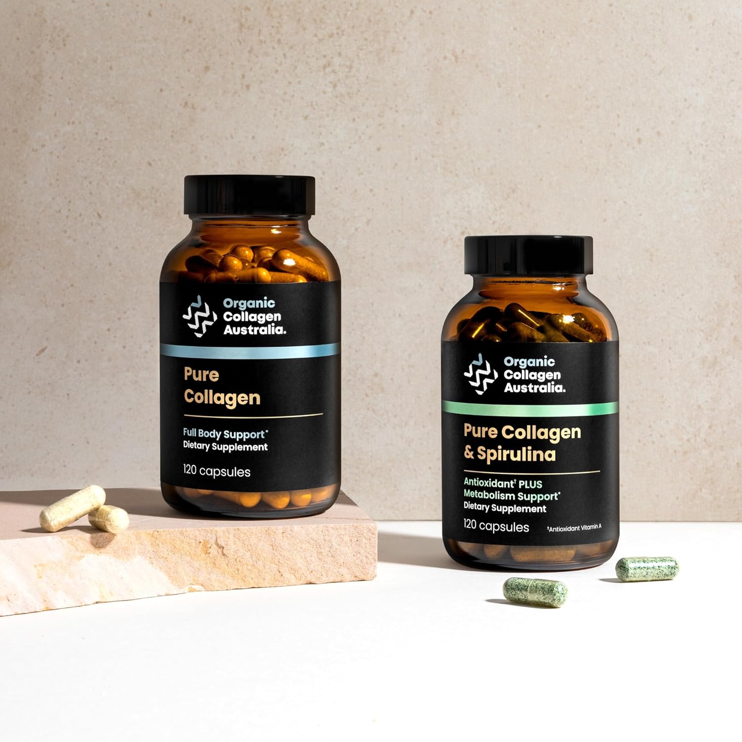 Cápsulas de colágeno puro y espirulina para la energía y la salud de la piel, 120 unidades