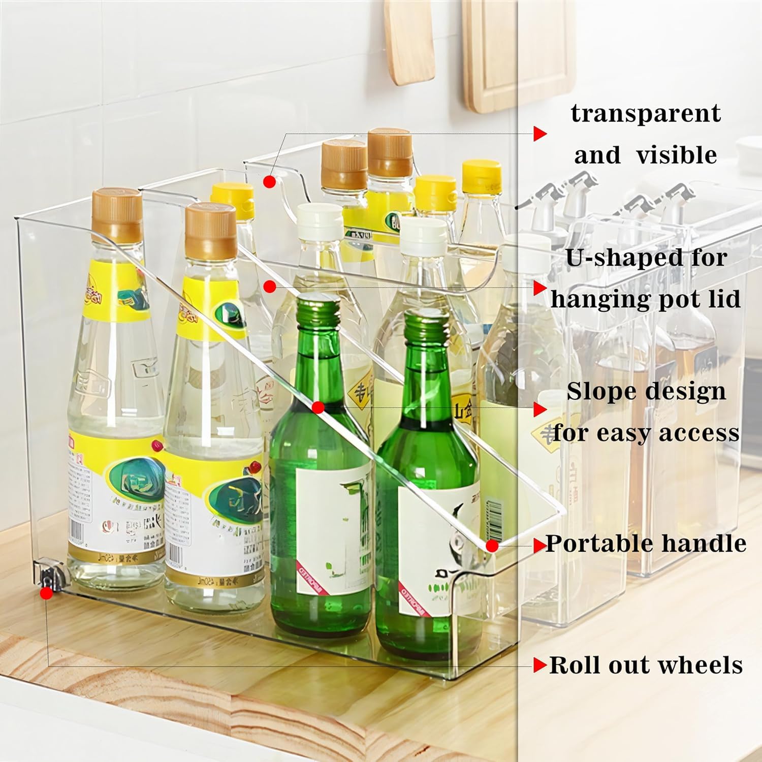 Juego de 2 contenedores organizadores de refrigerador enrollables, cajones extraíbles para armarios de cocina, contenedor de almacenamiento de