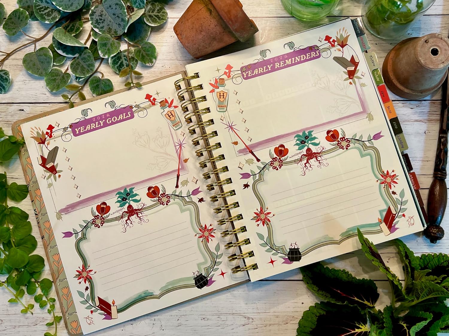 Conquest Journals Harry Potter Herbology – Agenda semanal fechada 2024, formato vertical, cubierta de tablero de libro envuelta, encuadernado en