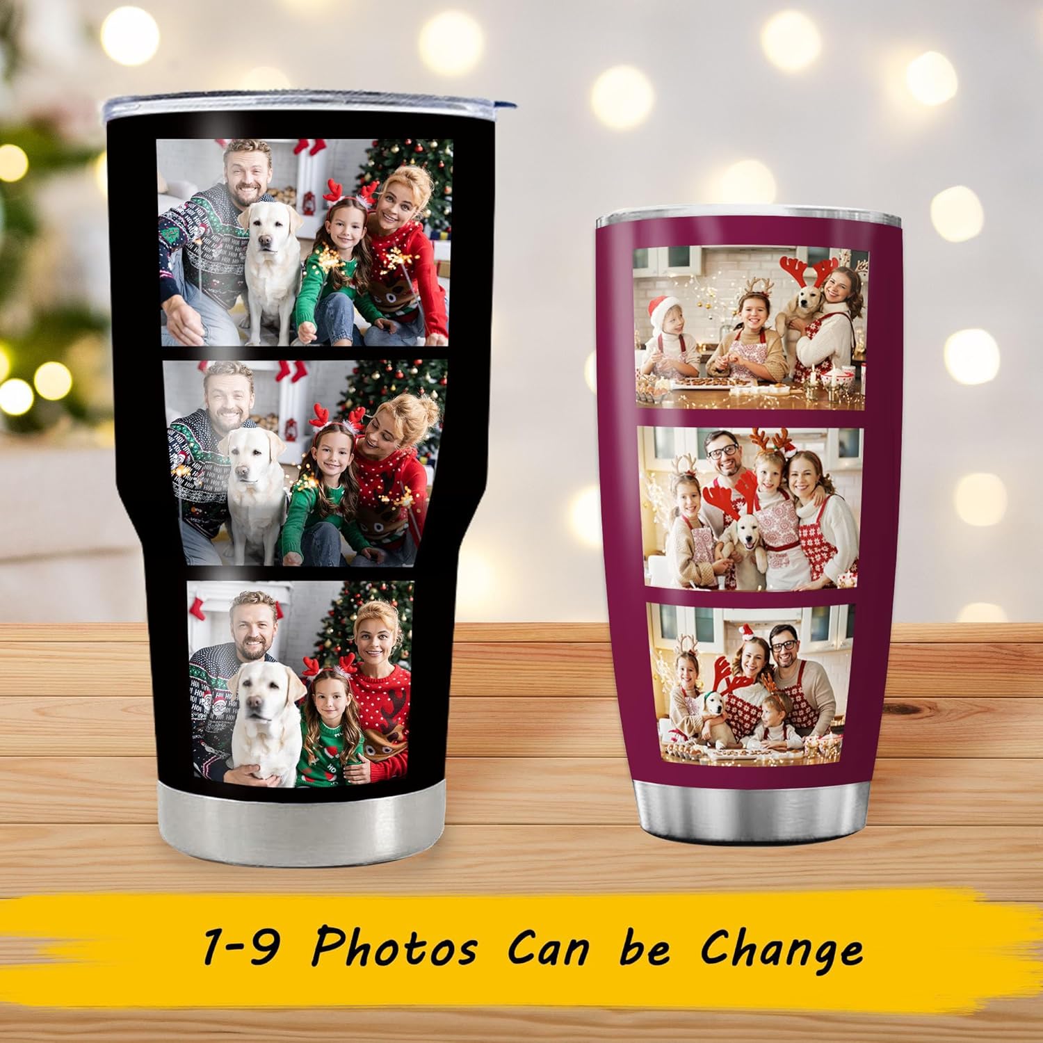 YESCUSTOM Taza de café personalizada con imágenes para hombres y mujeres, 3020 onzas, vaso personalizado de 1 a 9 fotos, taza de acero inoxidable,